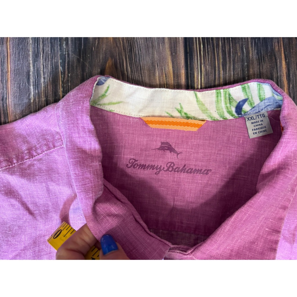 Tommy Bahama Shirt Mens XXL Purple 100% Linen Short Sleeve Button Down Camp - Picture 10 of 16